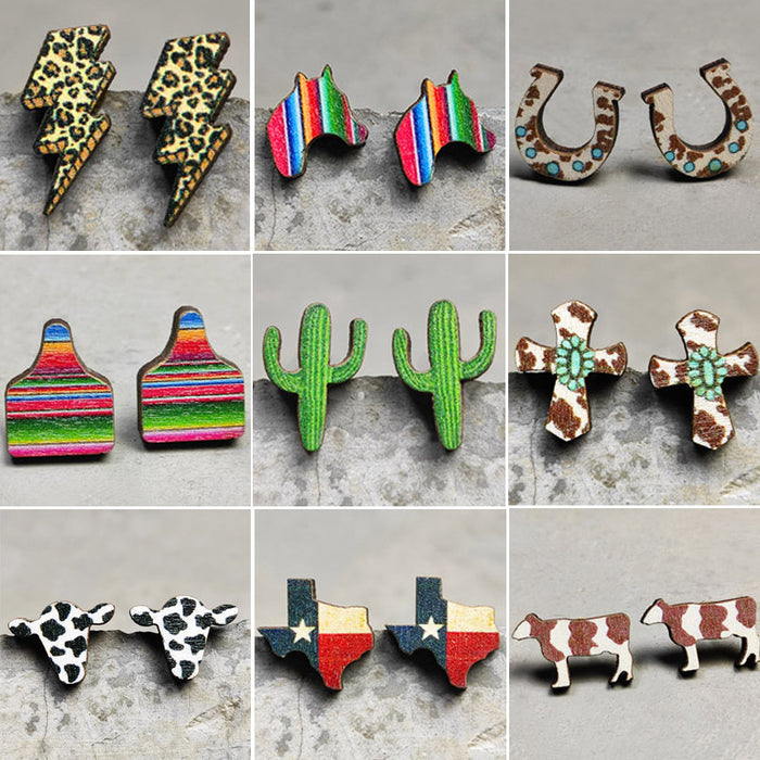 Wholesale 2 Pairs/Pack Leopard Print Lightning Bull Head Cross Earrings JDC-ES-HeYi071