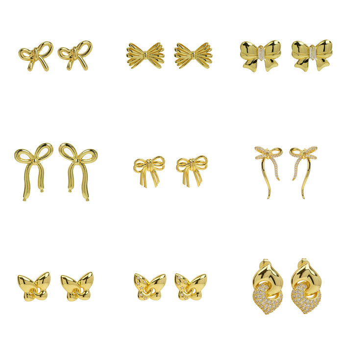 Wholesale 2PCS 18K Gold Brass Zircon Bow Earrings JDC-ES-BaiYi015