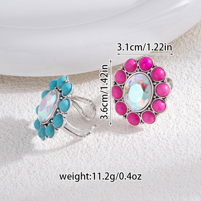Wholesale Ethnic Flower Turquoise Vintage Bohemian Style Ring