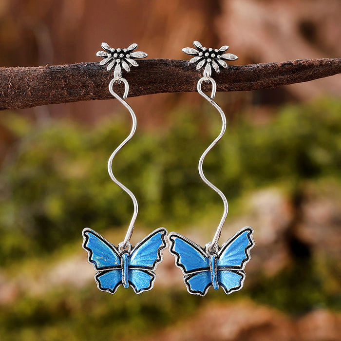 Wholesale Long blue butterfly tassel earrings,  fashionable,  elegant and exquisite pendant earrings