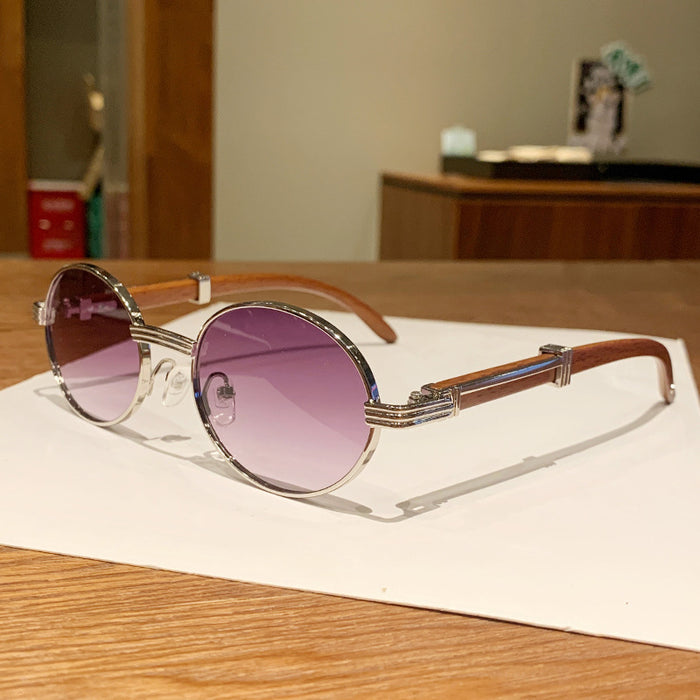 Wholesale  vintage imitation wood grain sunglasses men's oval sunglasses women's trendy  UV protection sunglasses