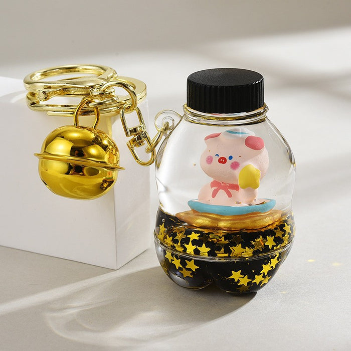Wholesale Oil-Filled Black Gold Quicksand Piggy Liquid Keychain