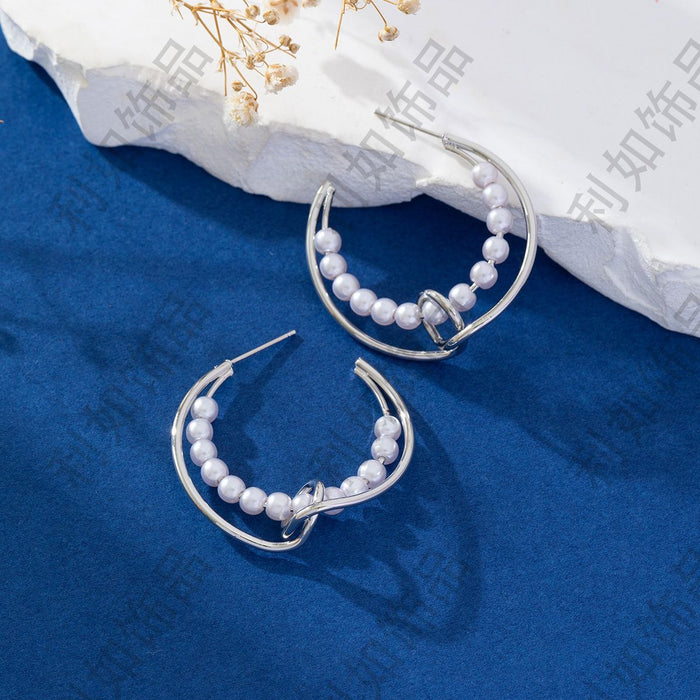 Wholesale New irregular retro pearl wrapped geometric pure copper silver needle earrings trendy earrings