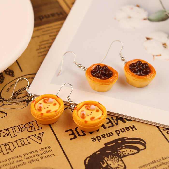 Wholesale Plastic Resin Cute Bear Egg Tart Earrings Trendy Food Simulation Jewelry
