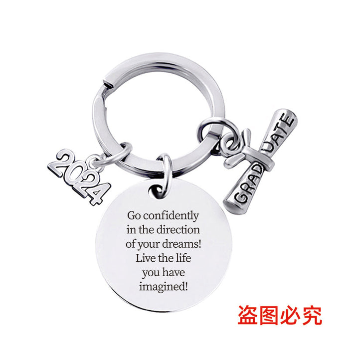 Wholesale Graduation Season Gift Round Stainless Steel Keychain JDC-KC-GangGu049