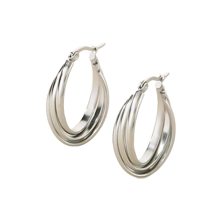 Wholesale  Stainless Steel Earrings Women's Oval Multi-Layer Splicing Titanium Steel  Earrings
