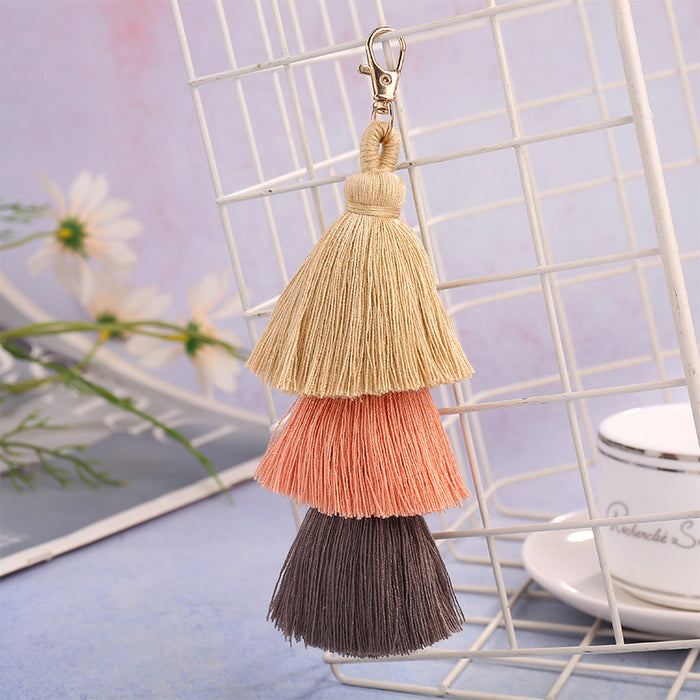 Wholesale handmade three-layer color tassel pendant National style bag accessories pendant Tassel Keychain pendant