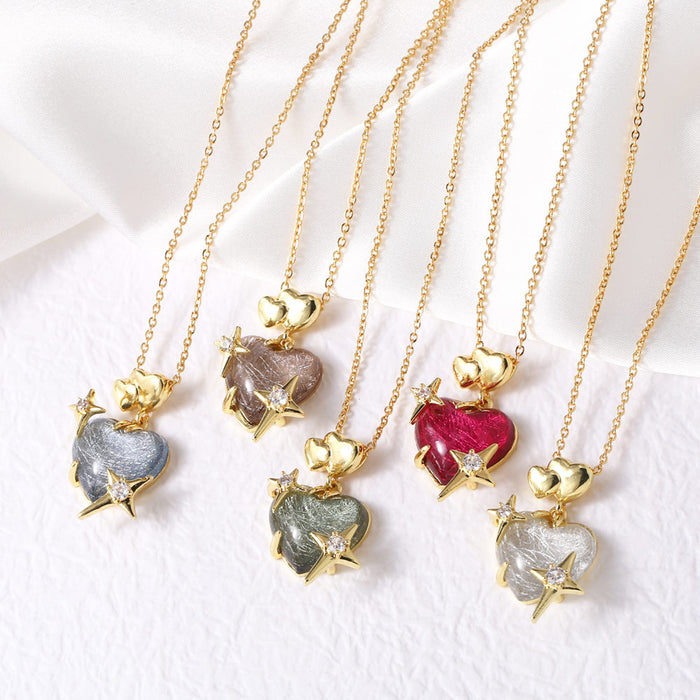 Wholesale  jewelry  colorful hair  heart pendant necklace gold plated clavicle chain