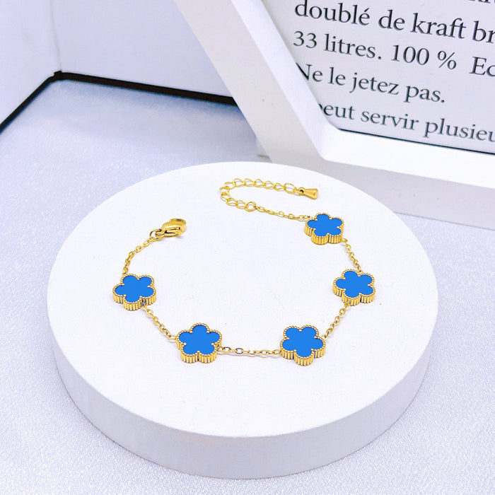 Wholesale Stainless Steel Five-Leaf Clover Bracelet Necklace Earring Set