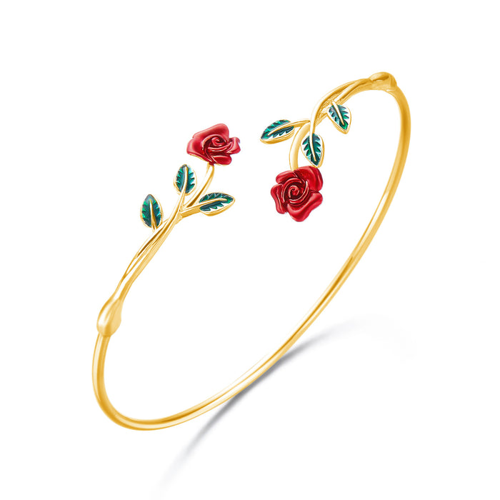 Wholesale Alloy  Rose Flower Opening Bracelet Ring suit Fashion Temperament