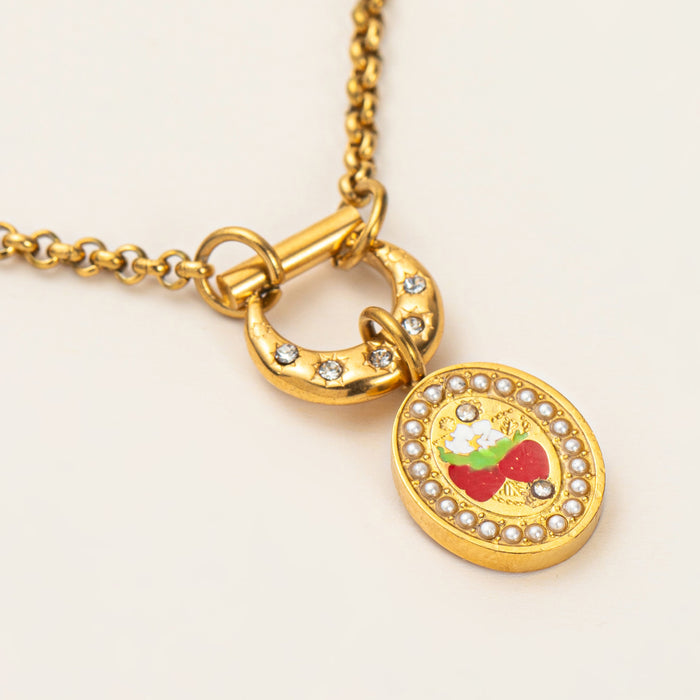 Wholesale Stainless steel pearl strawberry necklace for women