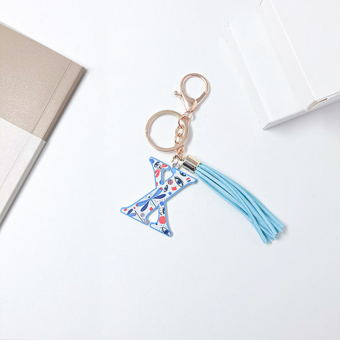 Wholesale Zinc Alloy Leather Letter Color Tassel Keychain JDC-KC-JinY003