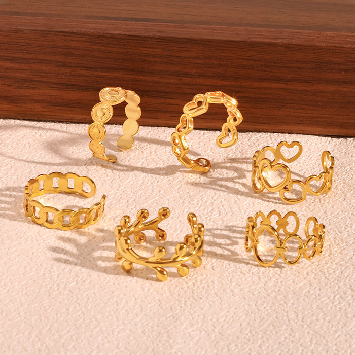 Wholesale Hollow Geometric Stainless Steel Adjustable Open Ring Gold Plated Jewelry