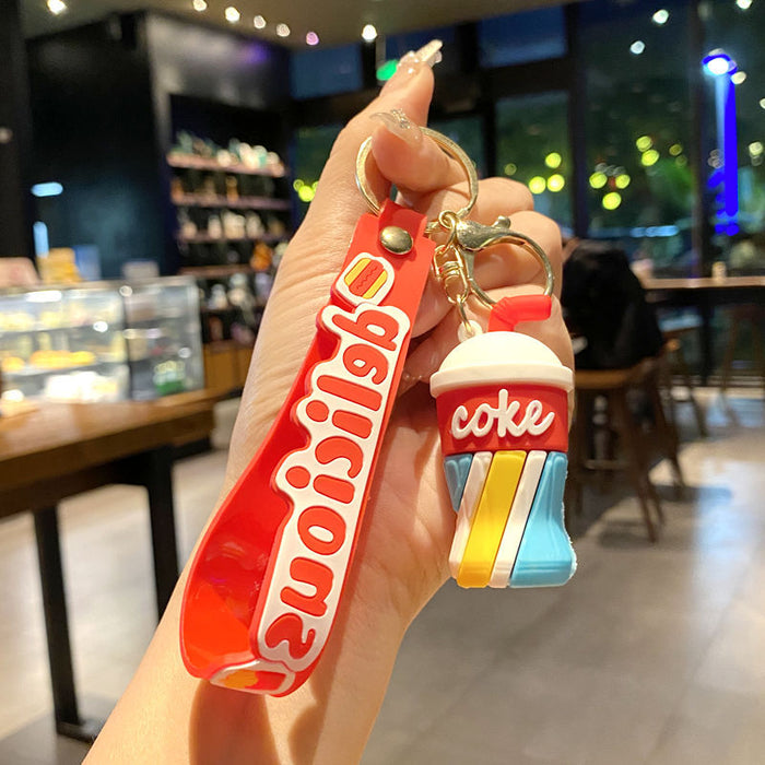 Wholesale Simulated Food Pizza Hamburger Fries Metal Keychain Bag Charm Gift