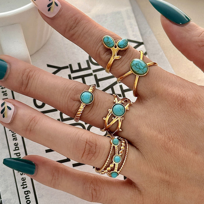 Wholesale Stainless Steel Gold Turquoise Adjustable Rings