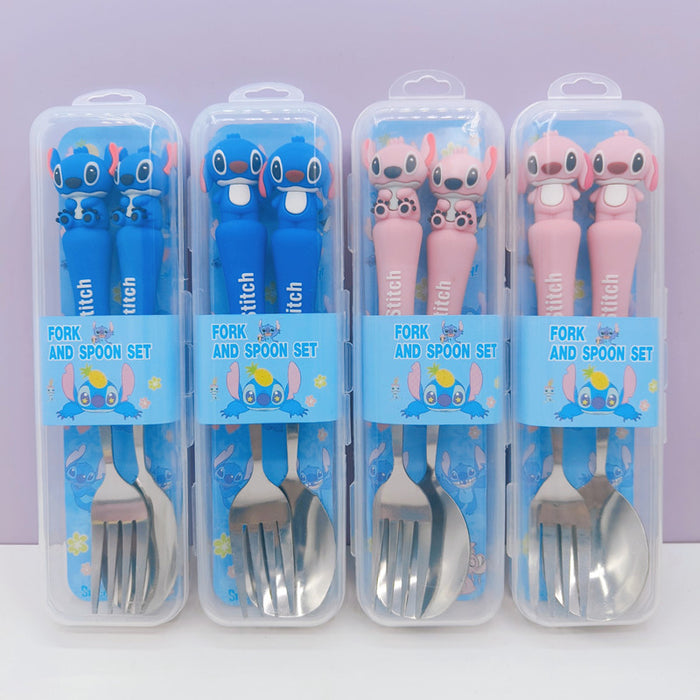 Wholesale Cartoon tableware set stainless steel spoon and fork storage box