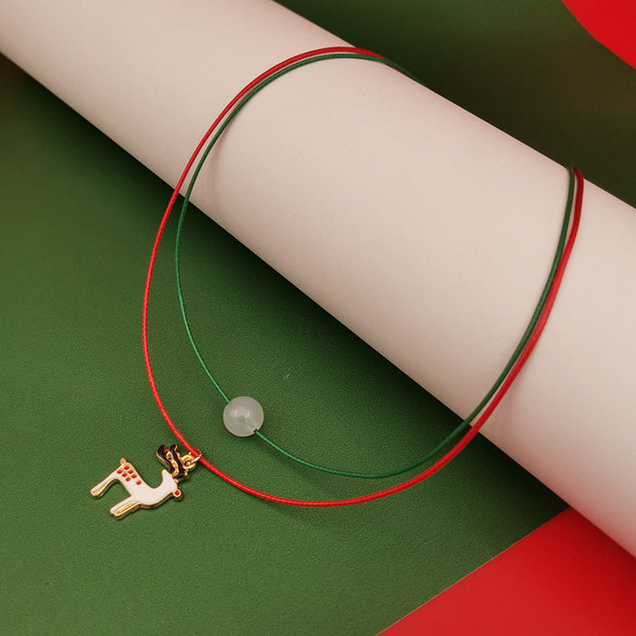 Wholesale Luminous Christmas Necklace Elderly Bell Tree Reindeer Snowflake Christmas Luminous Double-Layer Clavicle Chain