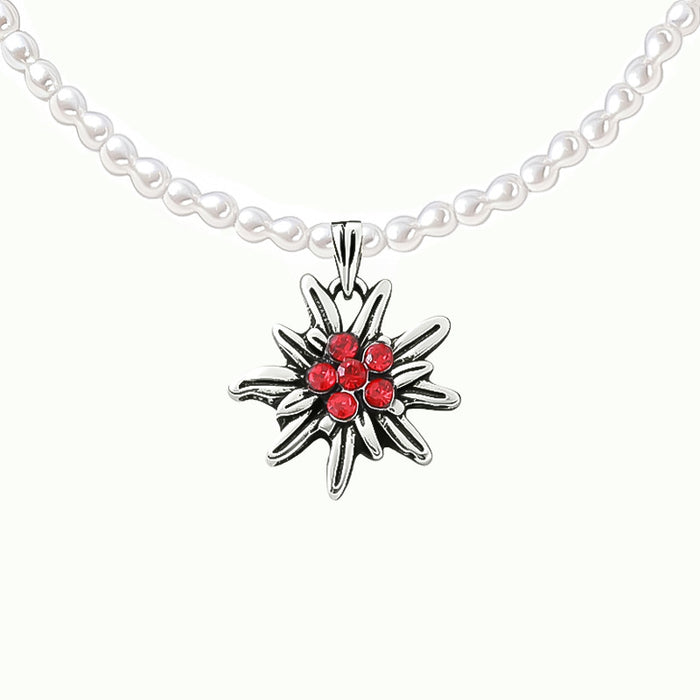 Wholesale Vintage Edelweiss Pendant Necklace Faux Pearl Rhinestone Oktoberfest Themed Women S Collarbone Chain Fashion Jewelry
