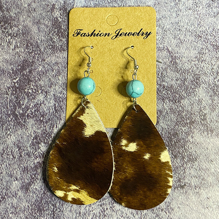 Wholesale Retro Leather Earrings Western Europe Long Water Drop Turquoise ing Horse Hair Earrings