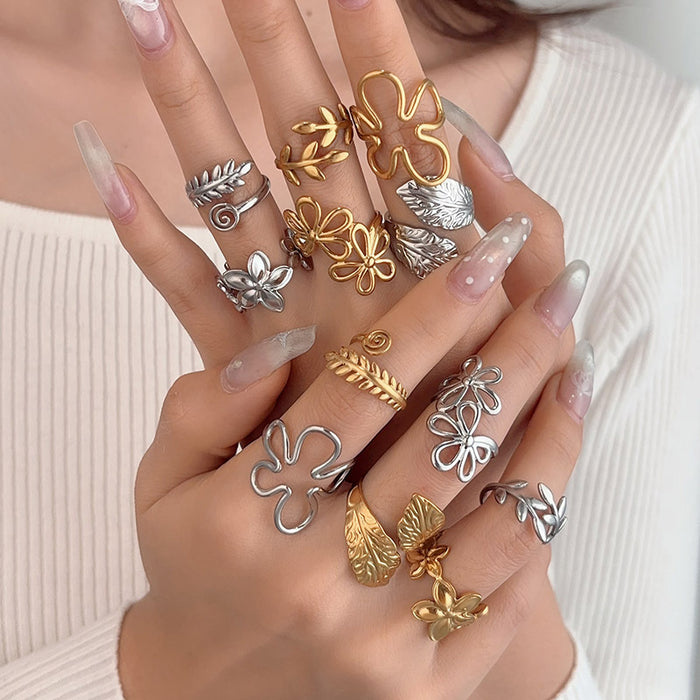 Wholesale Retro Geometric Irregular Textured Stainless Steel Ring