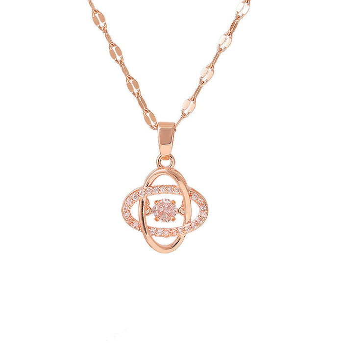 Wholesale Micro-set zircon four-leaf clover titanium steel necklace