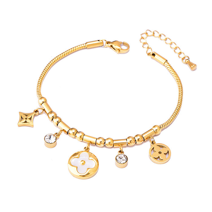 Wholesale Bear Full Diamond Love Clover Titanium Steel 18k Gold Bracelet JDC-BT-JinL008