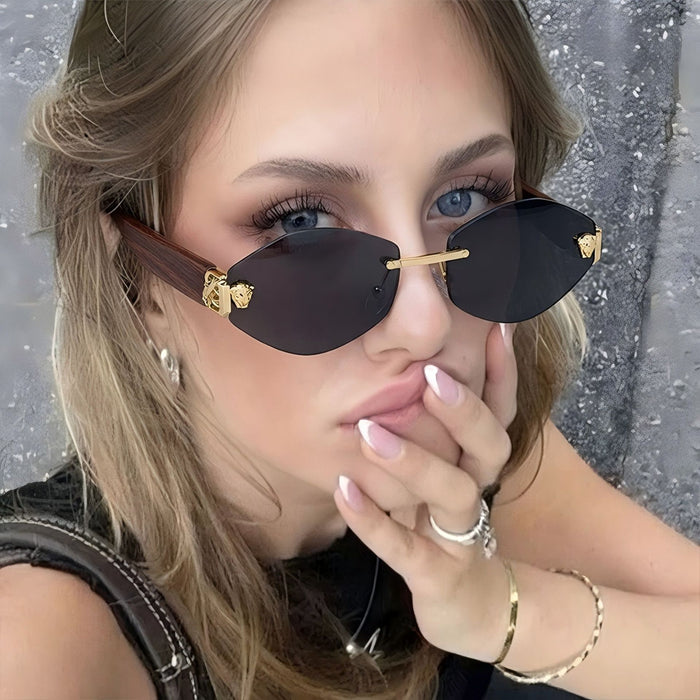 Wholesale Frameless Sunglasses Gold Frame Gray Lens UV400 Street Fashion Accessory