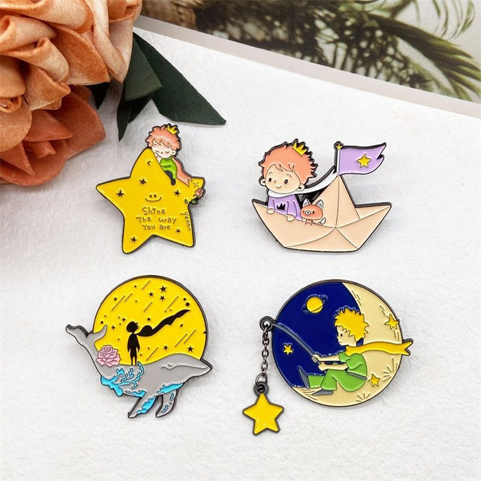 Wholesale Cartoon Anime Little Prince Series Peripheral Brooch Metal Cute Whale Badge Pendant Jewelry Clothing Accessories