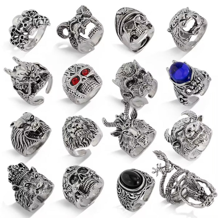 Wholesale Skull and Animal Head Ring Set Alloy Unisex Fashion Accessory Gift