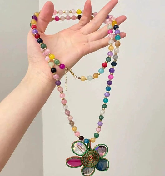Wholesale Fashion Alloy Flower Long Chain Necklace Trendy Jewelry Accessory Gift