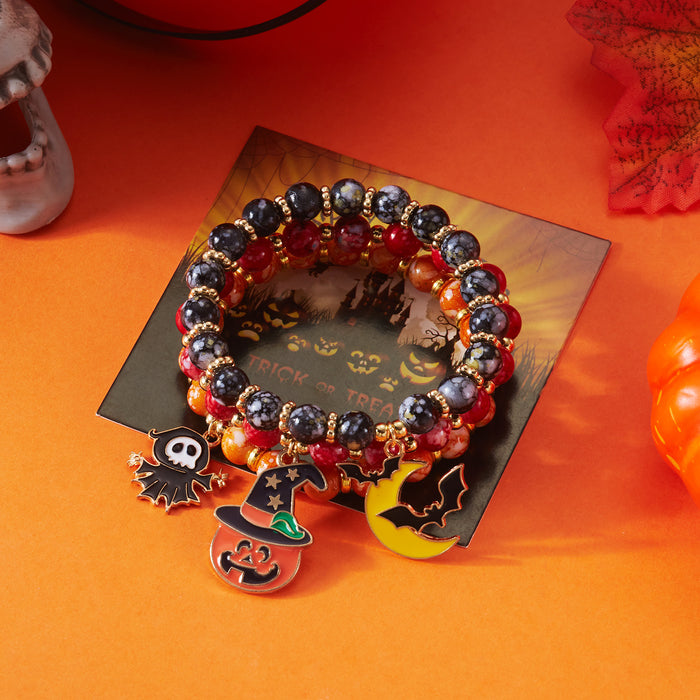 Wholesale  Funny Cartoon Crystal Beaded Bracelet Versatile Witch Pumpkin  Web Wizard Hat Bracelet