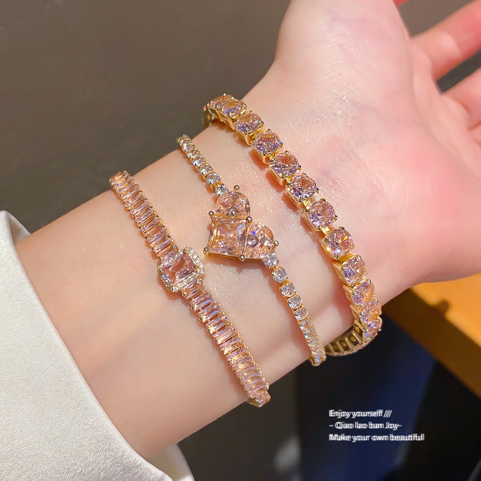 Wholesale Geometric Square Round Clasp Bracelet with Zircon Trendy Jewelry Accessory