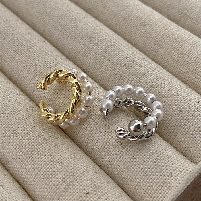 Wholesale Double Layer Highlight Pearl Ear Clip Earrings without Ear Holes