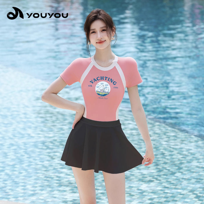 Wholesale Women's high-end one-piece swimsuit with belly covering for swimming pool training