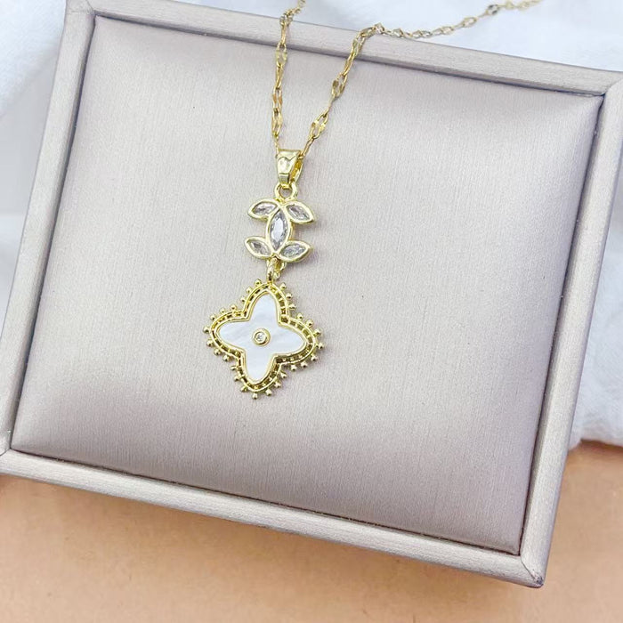 Wholesale Double C Four-Leaf Clover Diamond Necklace