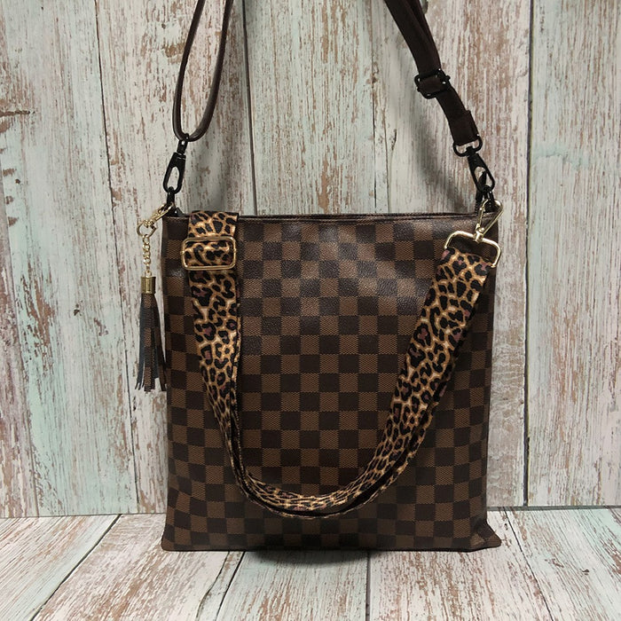 Wholesale Plaid Black Leopard Print Cow Pattern Sunflower Zipper Vertical Crossbody Bag Women' s Shoulder Bag