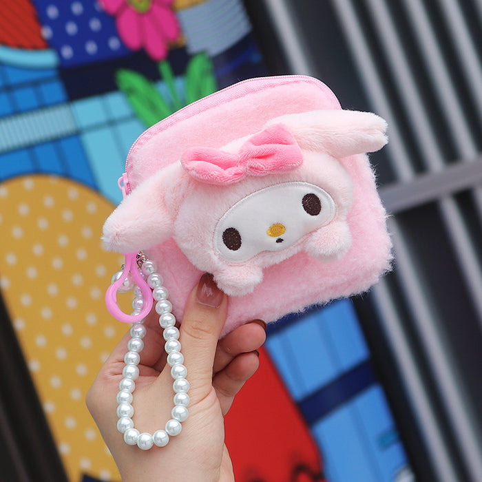 Wholesale Trendy Plush Animal Head Zipper Coin Purse With Beaded Wrist Strap Cute Gift