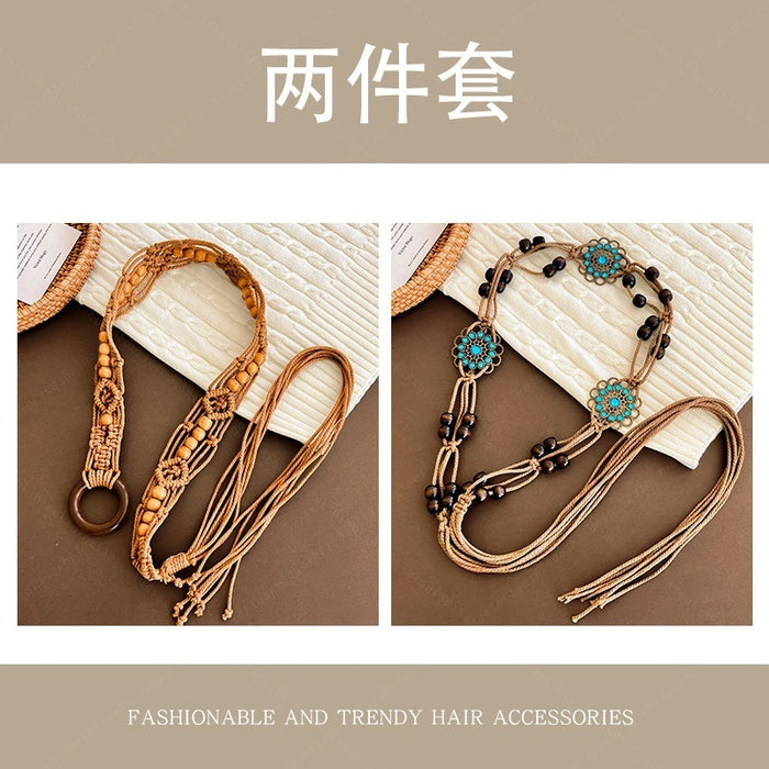 Wholesale Boho Woven Waist Belt For Women Retro Butterfly Design Belt Dress Accessory Summer Vacation Style