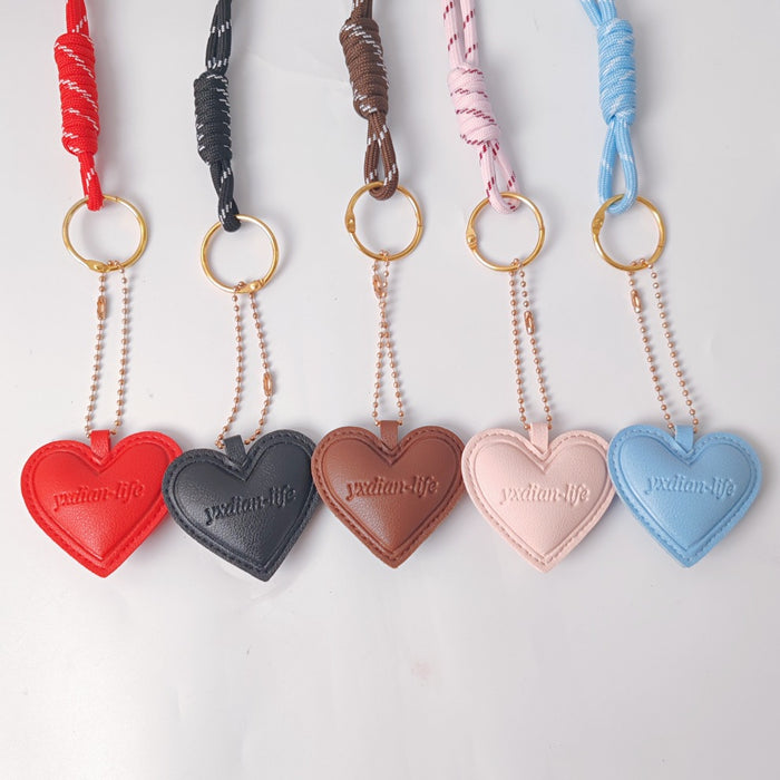 Wholesale Heart Shaped PU Leather Bag Charm Keychain Black Embossed With Braided Rope Car Hanging Ornament Boutique Resale Gift
