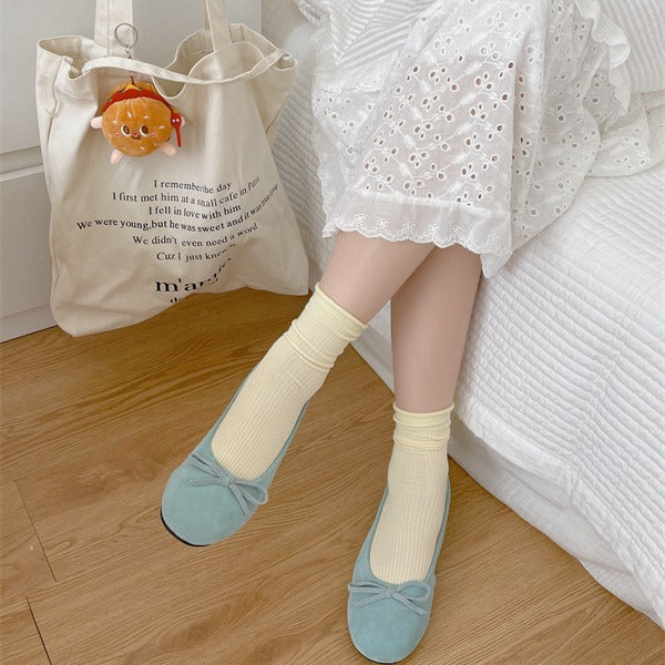 Wholesale Boneless solid color rolled edge vertical strip thin breathable cotton elastic mouth middle tube stacking socks