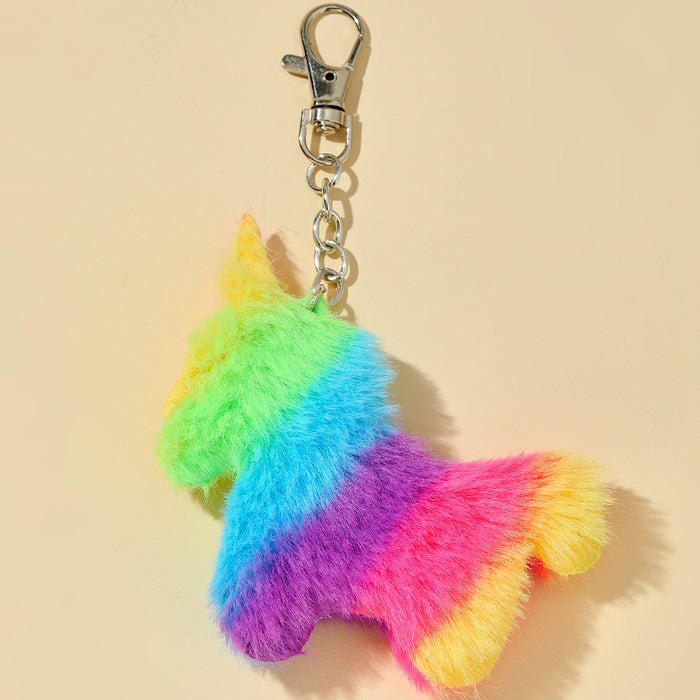 Wholesale Plush Rainbow Stripe Unicorn Keychain JDC-KC-RongRui026