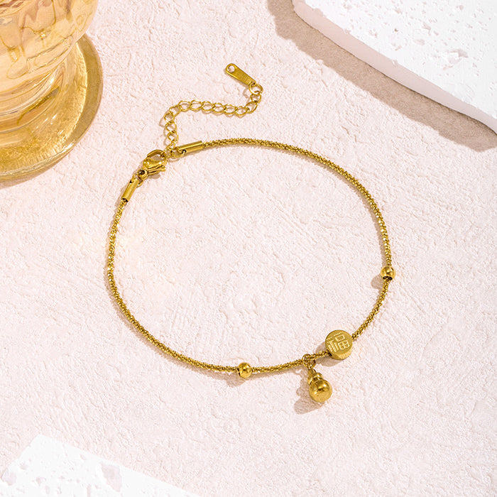 Wholesale Gourd-shaped titanium steel " Fu"  character foot ornament