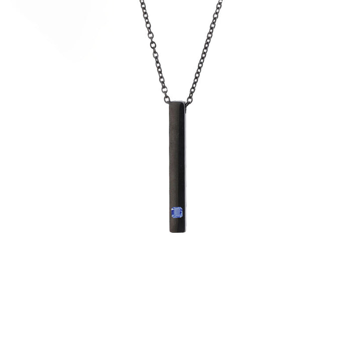 Wholesale Titanium steel pendant necklace, cubic engraved long necklace, diamond inlaid rectangular stainless steel three-dimensional rod necklace