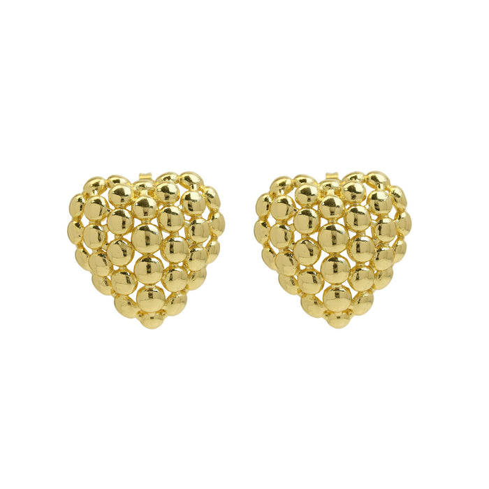 Wholesale 2PCS 18K Gold Brass Beads Grid Polished Heart Earrings JDC-ES-BaiYi026