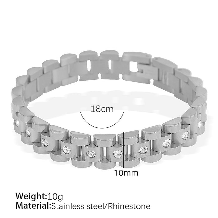 Wholesale White Diamond Titanium Steel Watch Chain Plated Bracelet Trendy Bracelet Metal Sense All-match Bracelet