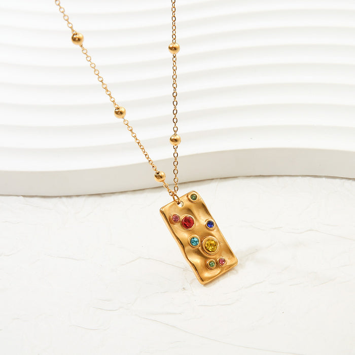 Wholesale Stainless steel rainbow gemstone necklace, personalized polygon necklace, color preservation wholesale
