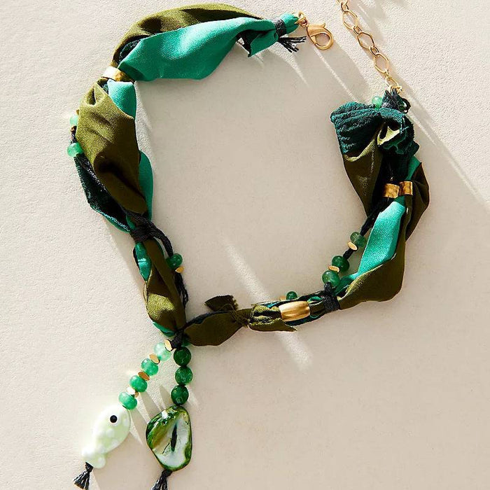 Wholesale ]New Fashion Fabric Bracelet Natural Bead Pendant Fabric Knot Bracelet