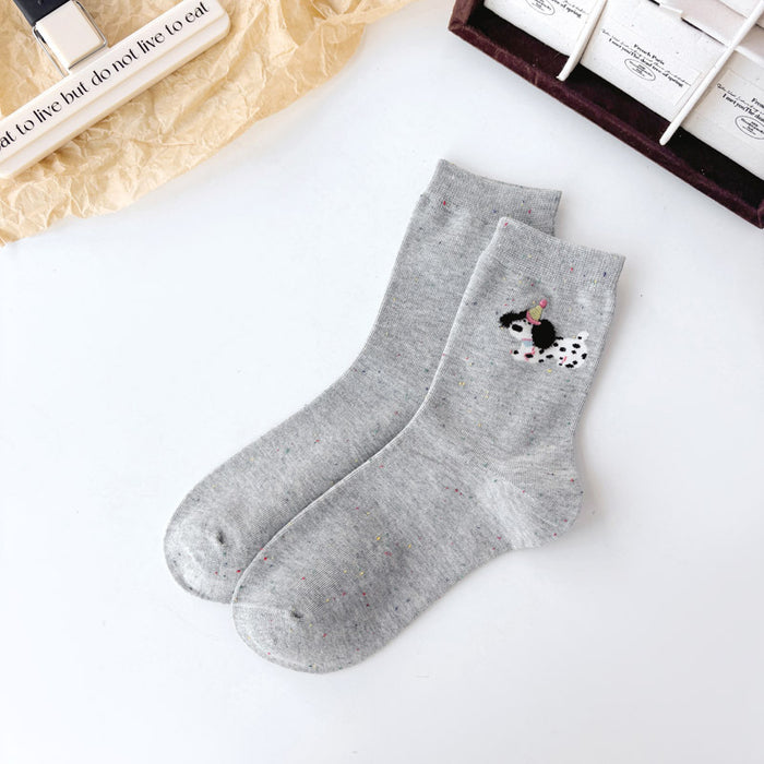 Wholesale Sock Children's Dotted Yarn Cute Cartoon Embroidery Middle Tube Pile Sock Cotton