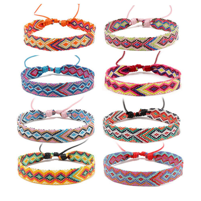 Wholesale A set of 8 hand-woven colorful plaid lucky bracelets