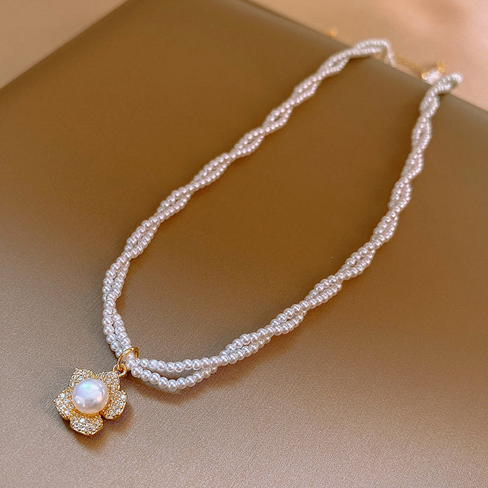 Wholesale Zircon Flower Pearl Necklace JDC-NE-FengMei004